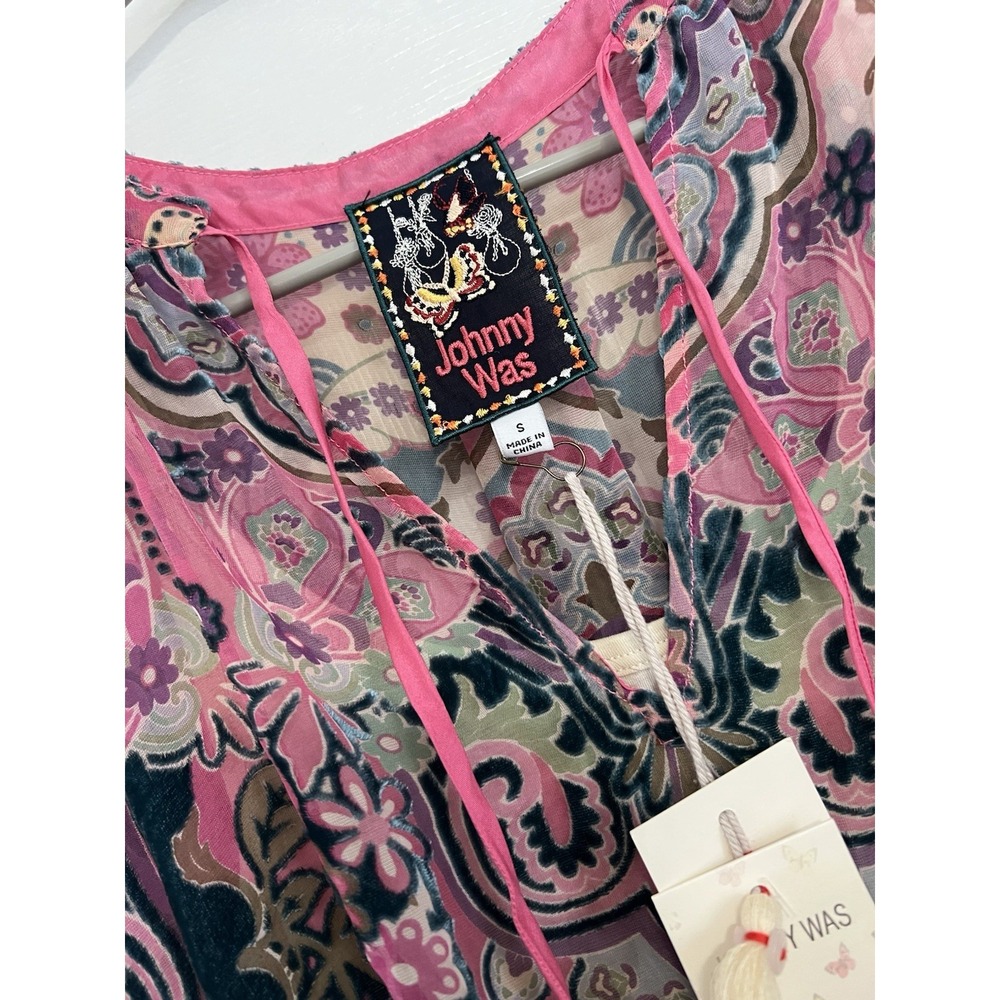 Johny Was Thia Burnout Dress Womens Size S Floral Boho Festival Sheer Luxe Chic - Picture 5 of 15